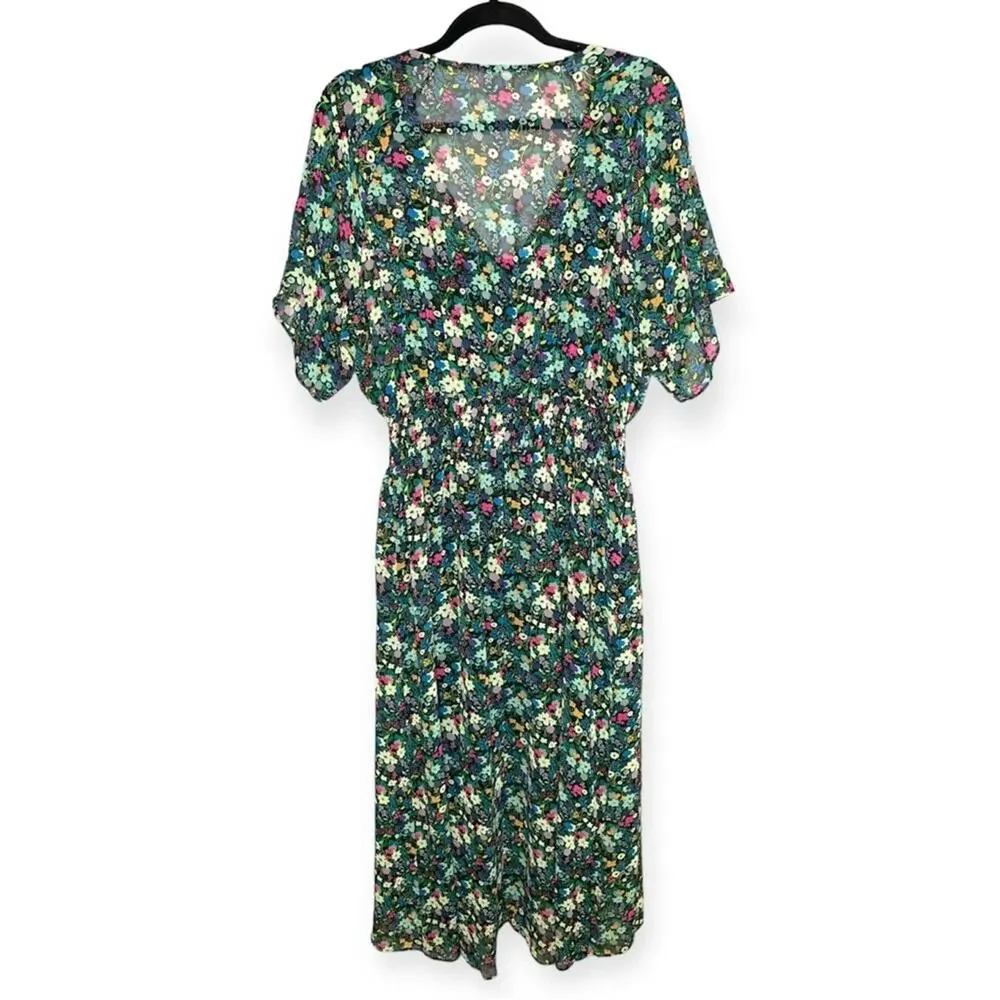 Cabi fiesta floral midi dress green with floral print women’s size medium lined